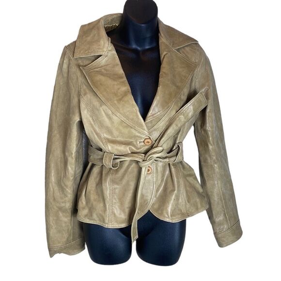 Soia & kyo 100% genuine butter leather jacket belted size 38 double button brown - Picture 1 of 9